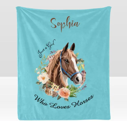 Miniatura 18 de Manta personalizada con texto en inglés «Just a Girl Loves Hors», manta de forro polar suave con nombre para regalos, sofá cama (50 x 60 pulgadas)