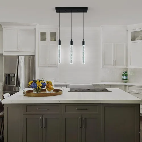 Miniatura 3 de Iluminación moderna para isla de cocina, lámpara colgante negra, regulable, con acabado negro, mini luces colgantes de cristal para comedor, sala