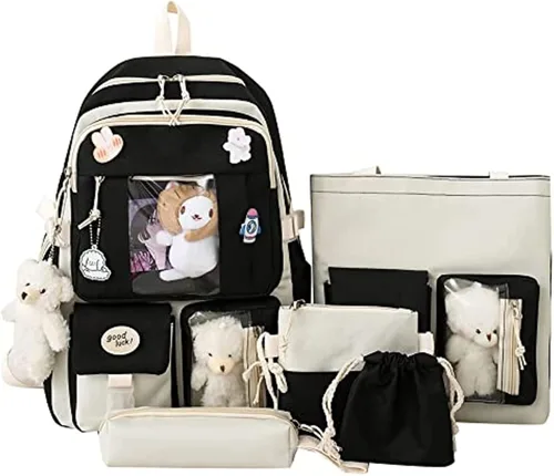Miniatura 7 de Mochila Kawaii de 5 piezas, bolsa deportiva estética de 17 pulgadas con bonita mochila, bolsa de hombro, caja de lápices, bolsa de mano, bolsa