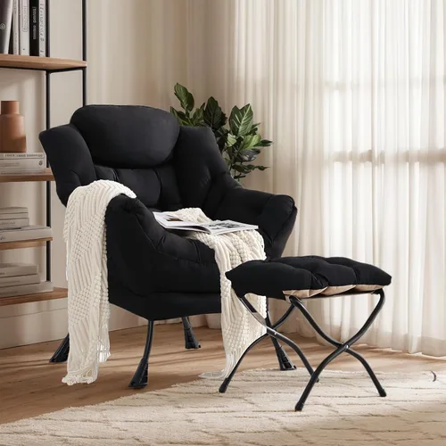 Miniatura 21 de Silla perezosa con otomana, silla de descanso moderna y grande con reposabrazos y reposapiés, silla de lectura con otomana, silla de sofá de ocio