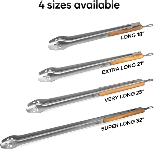 Miniatura 6 de XUDAKAIXIN Pinzas para barbacoa de acero inoxidable de 18 pulgadas de largo con mango de acacia de lujo extendido, herramienta de parrilla duradera