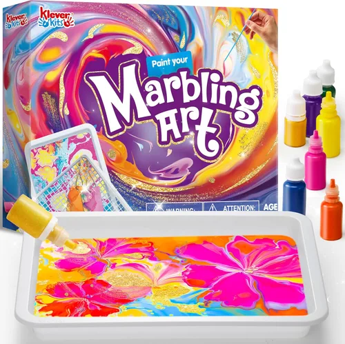 Klever Kits Pintura de mármol para niños, pintura de mármol de agua dorada metálica, arte, artes y manualidades para niñas y niños de 6 a 12 años,