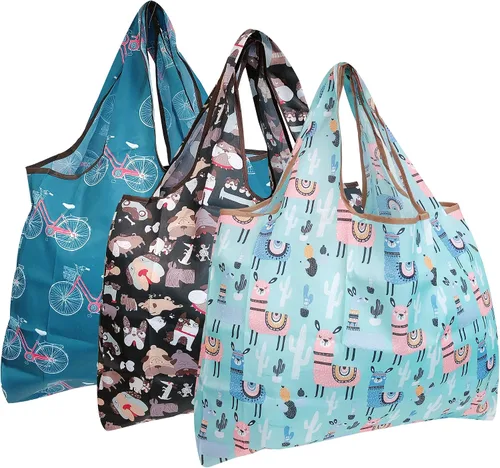 Miniatura 30 de alldyrew - Bolsa plegable para compras, reutilizable de nailon grande, 3 unidades Deliciosos alimentos