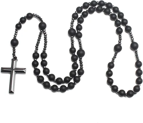 Miniatura 18 de Rosary for Men, Cross Necklace for Men, Tiger Eye Black Obsidian Rosary Beads for Women, Rosarios Catolicos