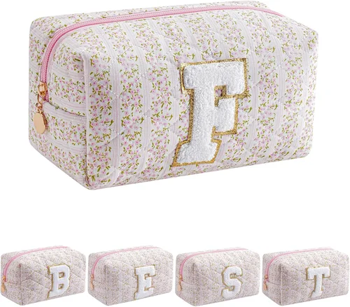 Miniatura 13 de Bolsa de maquillaje alfabética JOVAKIT, bolsa de cosméticos para mujeres, regalos de Navidad para niñas de 6 a 18 años, neceser de viaje con flores