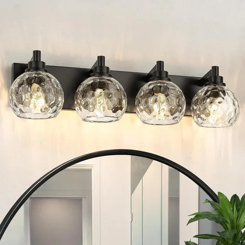 Miniatura 38 de Accesorios de iluminación de baño, luz de tocador mate negra de 2 luces, apliques de pared modernos con pantalla de globo de vidrio transparente