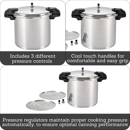 Miniatura 2 de MIRRO Enlatadora a presión de aluminio de 22qt con 3 reguladores y estantes de cocción dobles, 5/10/15 PSI