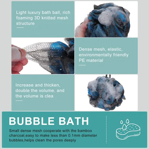 Miniatura 4 de Sunnyray Esponja de esponja de baño de 1.76 oz (50 g), bola de ducha de carbón de bambú, esponja exfoliante de baño, esponja de baño de malla