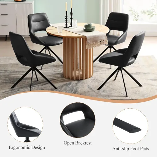 Miniatura 4 de Juego de 1 silla de escritorio moderna de mediados de siglo, sin ruedas, silla de comedor giratoria de piel sintética con patas de metal, silla Negro