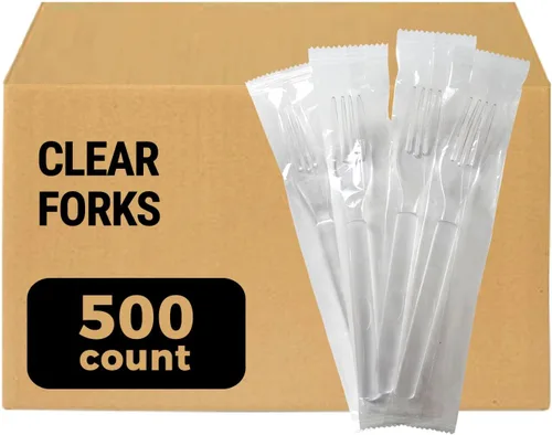 Miniatura 13 de 3X Horquillas de plástico transparente resistentes envueltas individualmente, resistentes como cubiertos de plata, paquete de 100 horquillas