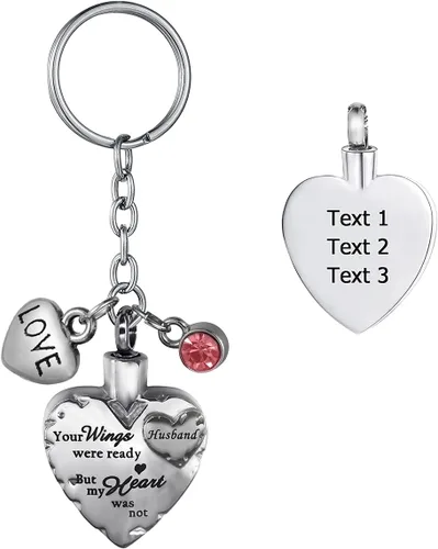 Miniatura 7 de Joyería de cremación de acero inoxidable con texto en inglés "Your Wings were Ready but My Heart was Not Memorial", llavero de urna para cenizas
