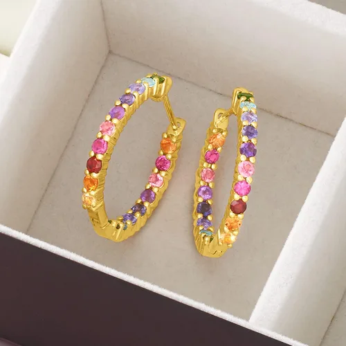 Miniatura 3 de Ross-Simons Gemstone Hoop Earrings in Sterling Silver