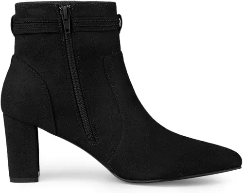 Miniatura 7 de Allegra K Botines de tacón con cremallera y punta puntiaguda para mujer