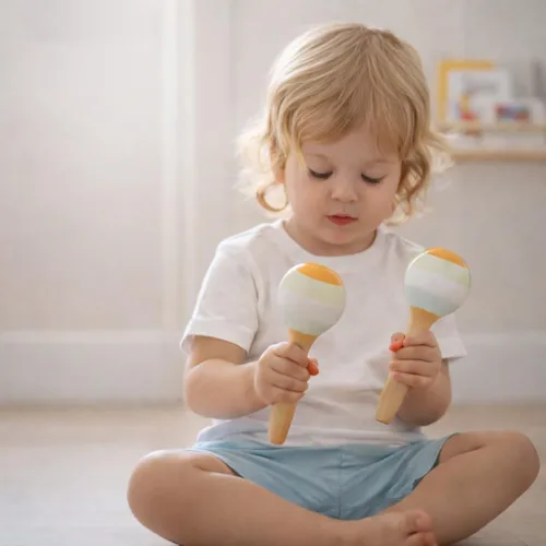 Miniatura 11 de Stoie's Instrumentos musicales de madera para niños pequeños con xilófono, maracas, triángulo, pandereta para bebés y niños, juguete educativo