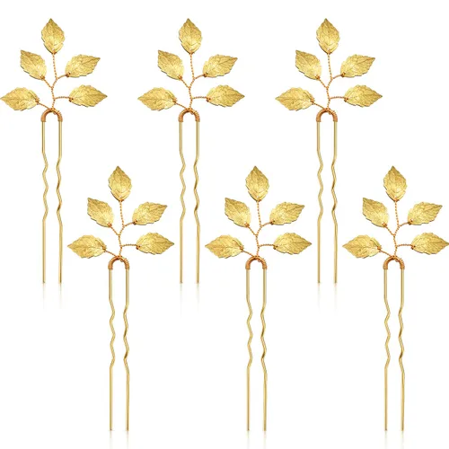 Paquete de 6 horquillas para el pelo de hojas doradas para novia, pinzas de pelo de hojas vintage para horquillas de boda, accesorios de peinado de