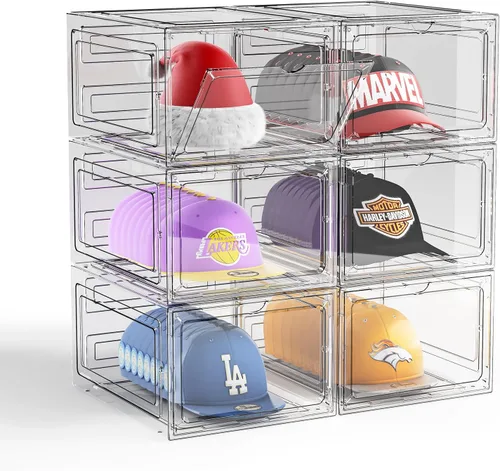 Miniatura 7 de Caja organizadora de sombreros para gorras de béisbol, paquete de 6 estuches de almacenamiento de sombreros de plástico con puerta magnética