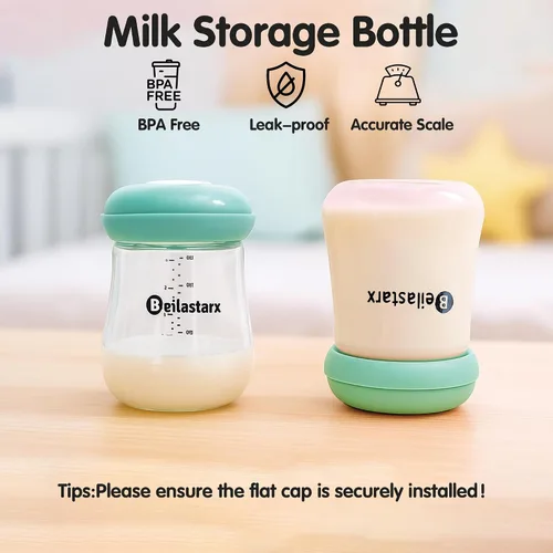 Miniatura 2 de Botellas de almacenamiento de leche materna de vidrio, almacenamiento de leche materna de cuello ancho con tapas, recipientes de almacenamiento