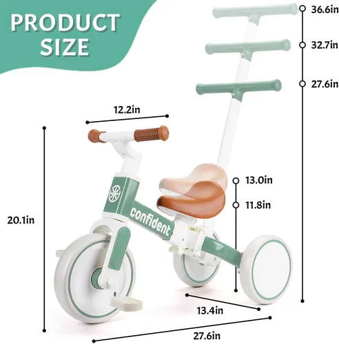 Miniatura 5 de XIAPIA Triciclo para niños pequeños de 1 a 3 años, bicicleta de equilibrio 5 en 1 con pedal extraíble, juguetes de triciclo de empuje con varilla
