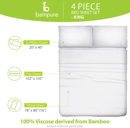 Miniatura 3 de BAMPURE Luxury Series - Juego de sábanas King - 100% viscosa derivada de sábanas de bambú tamaño King - Sábanas refrescantes de bambú de viscosa