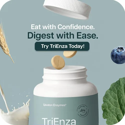 Miniatura 8 de Houston Enzymes TriEnza - Suplemento enzimático digestivo para gluten, caseína, soja, proteínas, carbohidratos, grasas y polifenoles, enzimas