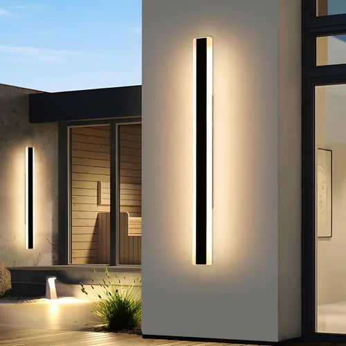 Miniatura 59 de Luz de pared exterior moderna de 47 pulgadas, accesorios de iluminación exterior de acrílico negro de 3000K, montaje en pared, luces de porche