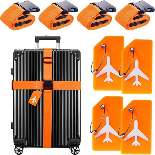 Paquete de 8 correas de equipaje, cinturones de maleta, etiquetas de silicona para equipaje de viaje, accesorios de viaje