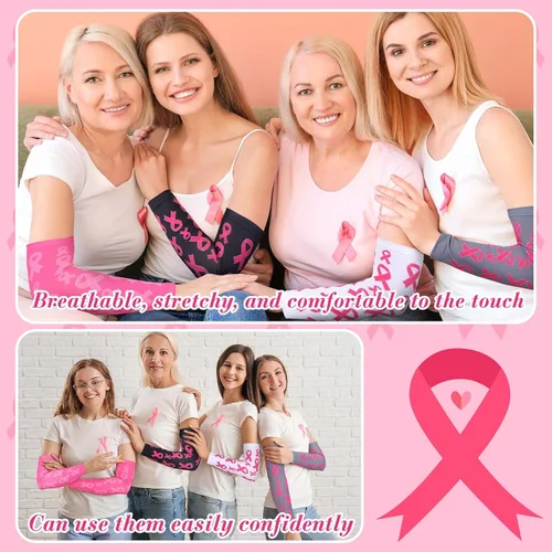 Miniatura 10 de Zhehao 24 pares de mangas de compresión para brazo para concientización sobre el cáncer de mama, manga deportiva para béisbol, fútbol, mujeres
