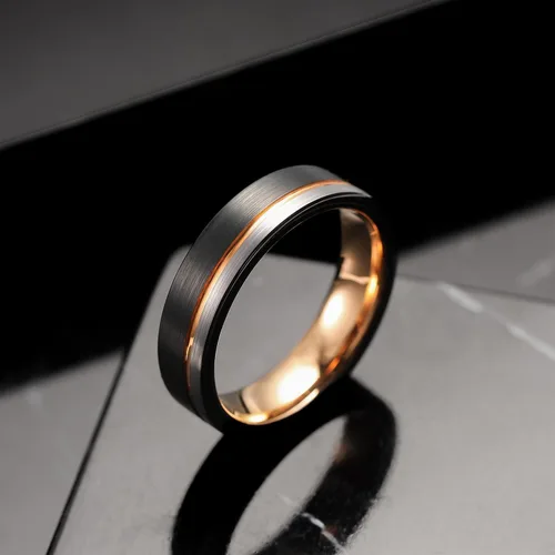 Miniatura 99 de King Will Anillo de boda de carburo de tungsteno para hombre con diseño de ranura, 6/7/0.315 in de ancho, acabado cepillado/pulido para hombre