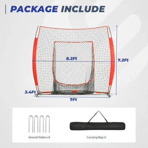 Miniatura 6 de 7 x 7 ft Baseball Net, Baseball Softball Batting Net for Practice Hitting Pitching Fielding, Quick Setup, Portable, with Carry Bag, 4 Ground Stakes