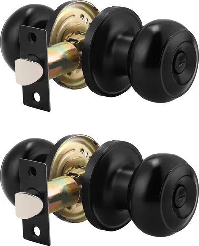 Miniatura 14 de Probrico Paquete de 6 pomos de privacidad para puerta, cerradura interior para dormitorio, baño, manija de puerta de latón antiguo, bola redonda sin