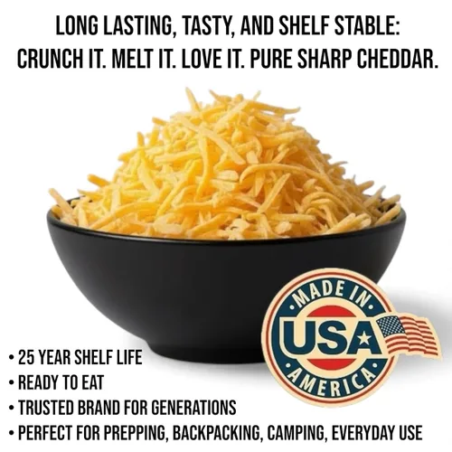Miniatura 4 de Future Essentials Queso cheddar afilado liofilizado - Lata #2.5 - Suministro de alimentos de emergencia - Vida útil de 25 años - Fabricado