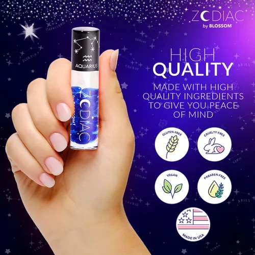 Miniatura 3 de Blossom Brillo de labios con signo del zodiaco con aroma a vainilla, brillo labial roll-on hidratante e hidratante con cristales del zodiaco, Acuario