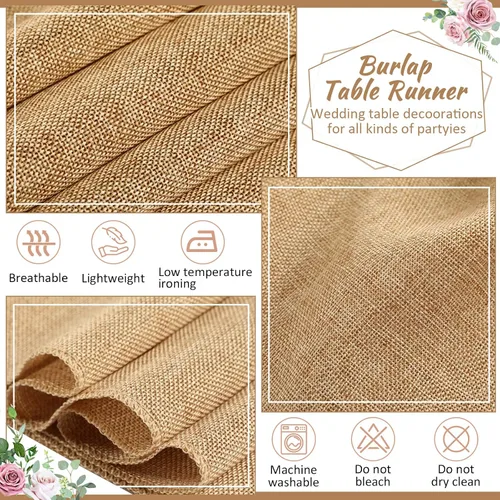 Miniatura 3 de Chumia 24 caminos de mesa de arpillera de 12 x 43 pulgadas, ropa de cama rústica de yute caqui para mesa auxiliar pequeña, cómoda, recepción