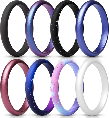 Miniatura 19 de ThunderFit - Realzadores de anillos de silicona delgados y apilables para mujer, alianzas de boda de silicona, 2.5 mm de ancho y 2 mm de grosor