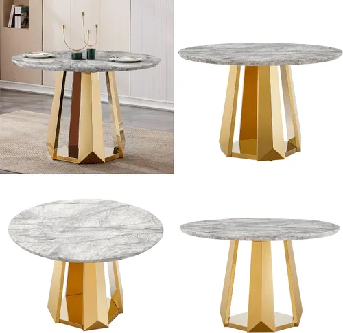 Miniatura 6 de Mesa de comedor redonda de 47 pulgadas, mesa de cocina redonda moderna de mediados de siglo para 4 a 6 personas, mesa de mármol sintético de alto