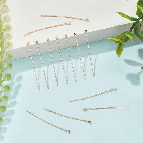 Miniatura 4 de BENECREAT 100 pines de bola chapados en oro real de 18 quilates, calibre 22, para hacer joyas de bricolaje, 1.4 pulgadas de largo