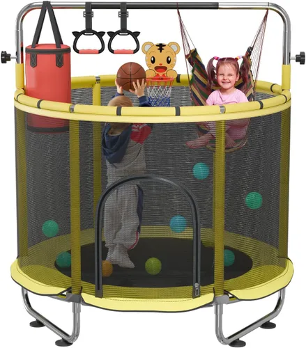 Miniatura 9 de 60" Trampoline for Kids with Enclosure Net,500lbs Capacity Toddler Trampolines Indoor & Outdoor,Kids Trampoline with 5ft Adjustable Gymnastic