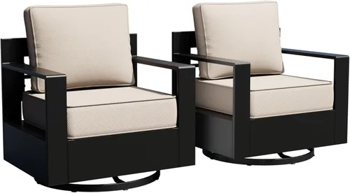 Miniatura 31 de Muebles de Patio al Aire Libre de Aluminio, Sillas de Metal para Todo Clima con Cojines de 6 Pulgadas de Grosor, Asiento Profundo para Jardín, Beige