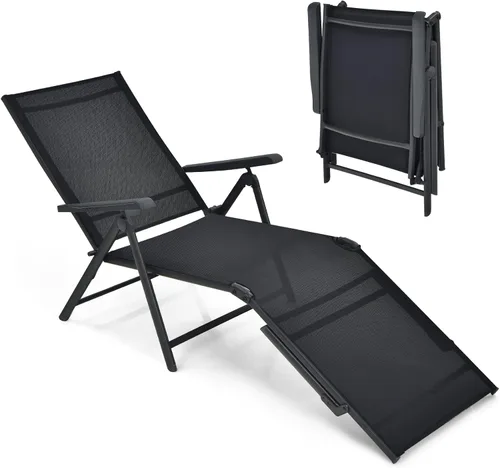 Miniatura 10 de Giantex Sillón de patio plegable, tumbona para tomar el sol al aire libre con respaldo de 5 posiciones, reposapiés de 2 posiciones, marco de acero