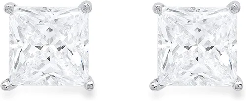 Miniatura 2 de Pendientes de tuerca unisex de alta calidad de corte princesa brillante de 29ct con zafiro blanco de alta calidad de oro blanco sólido de 14 k