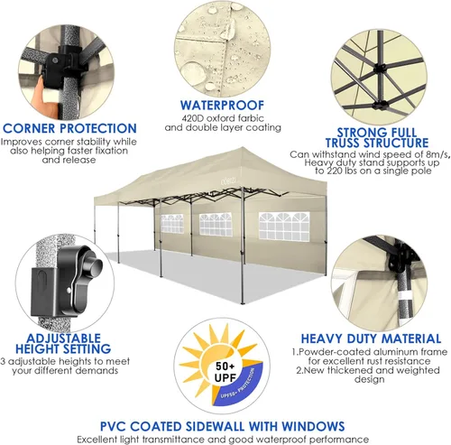 Miniatura 168 de COBIZI Tienda de campaña desplegable de 6.6 x 6.6 pies, toldo resistente, fácil de instalar, impermeable, para exteriores, fiestas, playa, jardín
