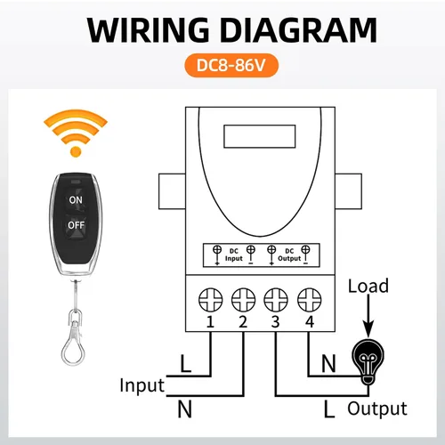 Miniatura 4 de RVBOATPAT Interruptor remoto inalámbrico DC 8V/12V/24V/48V/72V/86V 30A Relé RF Control remoto de 328 pies de largo alcance para alarmas antirrobo