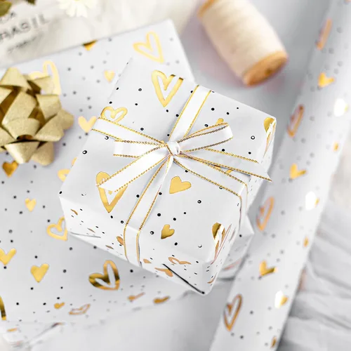 Miniatura 8 de Homeral Rollo de Papel de Regalo Kraft con Corazones - Diseño de Lámina Dorada en Relieve 3D, Envoltura de Regalo de Lujo para el Día de San Corazón