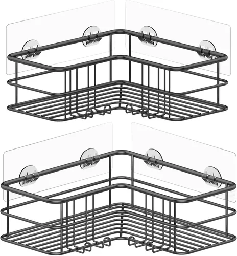 Miniatura 9 de Menbyci Organizador de ducha negro esquinero para baño, accesorios organizadores de baño a prueba de óxido, cesta de ducha adhesiva, estante