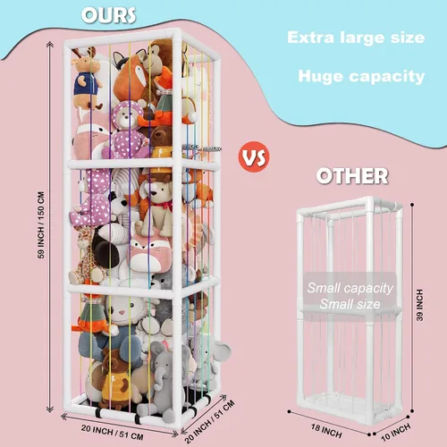 Miniatura 2 de Zoológico de almacenamiento de animales de peluche, jaula de animales de peluche de tubo de PVC de 58 pulgadas de alto, estante extra grande