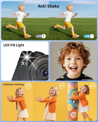 Miniatura 9 de Cámara digital 5K para fotografía con WiFi, cámara de vlogging Ultra HD de 75MP para YouTube con pantalla abatible de 180° de 3 pulgadas, cámaras