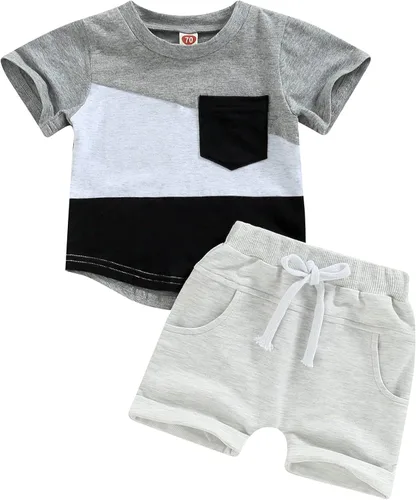 Karesoull Conjunto de ropa de verano para bebé y niña, unisex, con diseño de gofre, color liso, manga corta, con bolsillo, 2 unidades