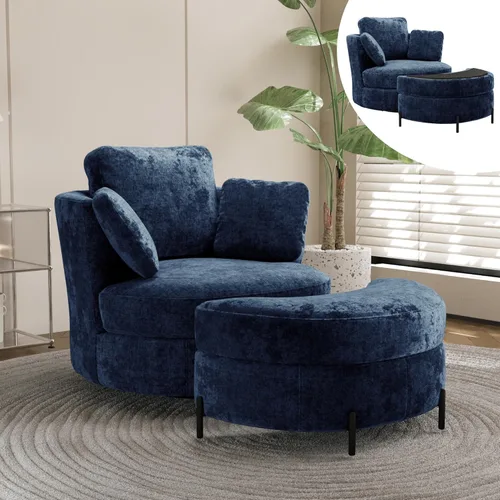 Miniatura 20 de Chifee & Vingol Silla decorativa giratoria de gran tamaño de 40.35 pulgadas, silla redonda tapizada de barril con almohadas, sillas giratorias
