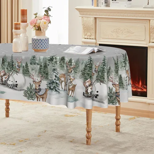 Miniatura 9 de Horaldaily Mantel de Navidad Rectangular de 52×70 Pulgadas, Ciervos Muñeco de Nieve Árboles Gris Cubierta de Mesa Lavable para Fiesta Pícnic