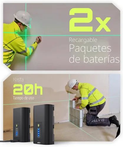 Miniatura 2 de LasGoo LG-3D Nivel láser autonivelante 3 x 360°, láser de línea cruzada con haz verde 3D para construcción y colgar cuadros, 2 baterías recargables
